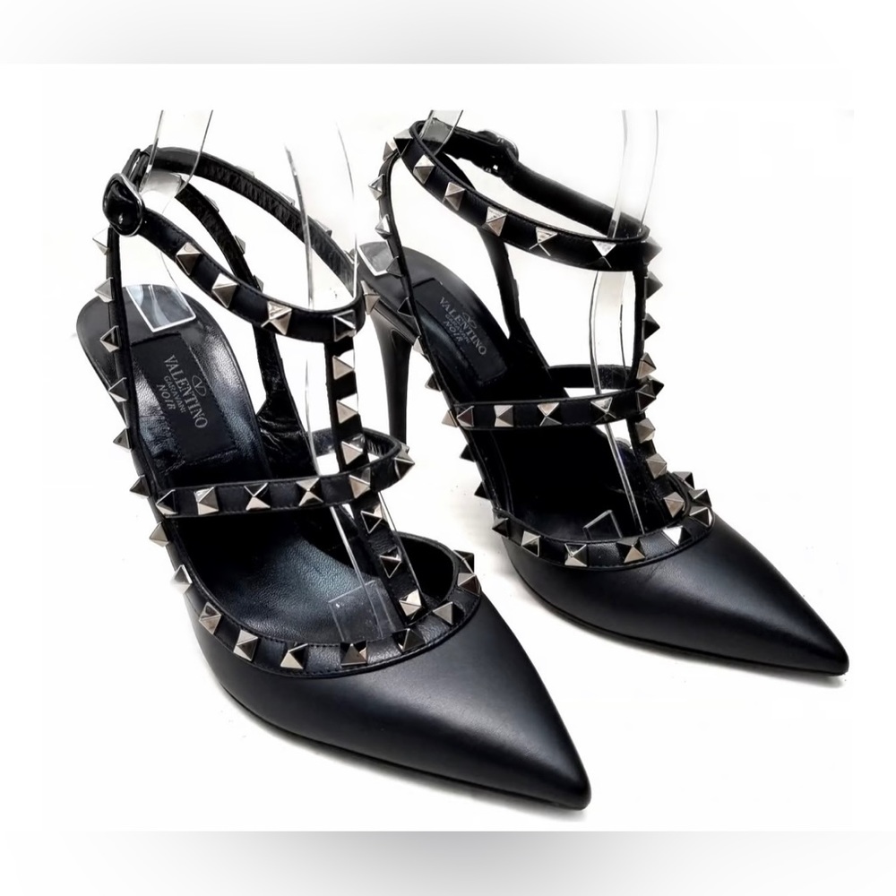 VALENTINO Noir 'Rockstud in Black Leather Size 36.5 EU